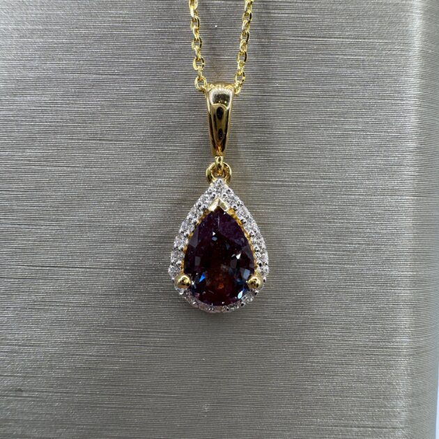 14K White Gold Lab Alexandrite 1.02ct & Dia .11 Necklace 18"