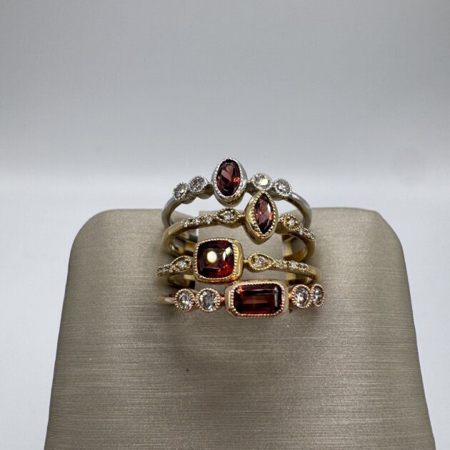 14K Gold Garnet and Diamond Stackable Bezel Ring