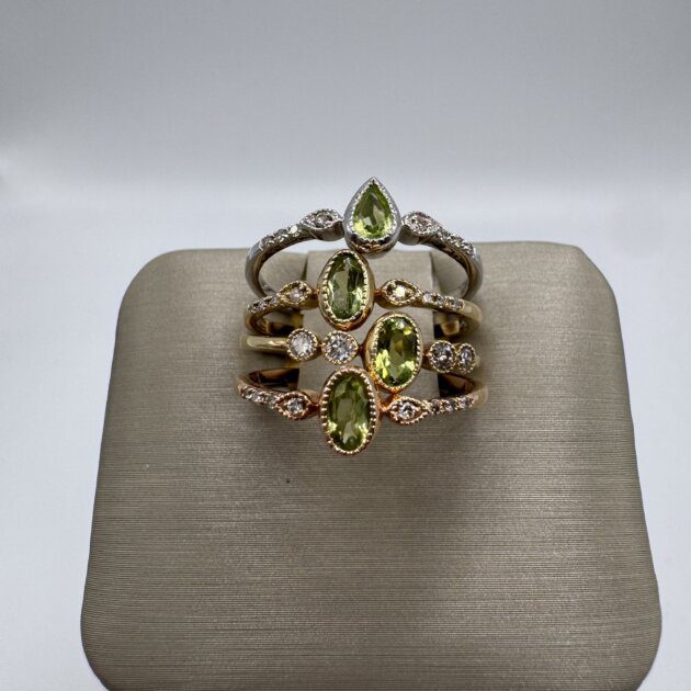 14K Gold Peridot and Diamond Stackable Bezel Ring