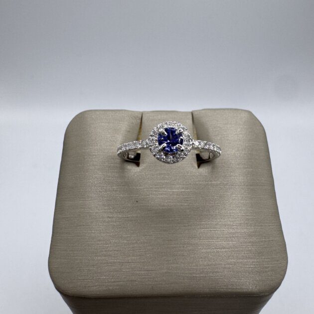 18K White Gold Tanzanite Halo 0.25ct and Dia 0.23ct Ring 7