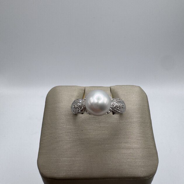 Imperial Pearl 10K White Gold Cultured Freshwater Pearl and Diamond Ring