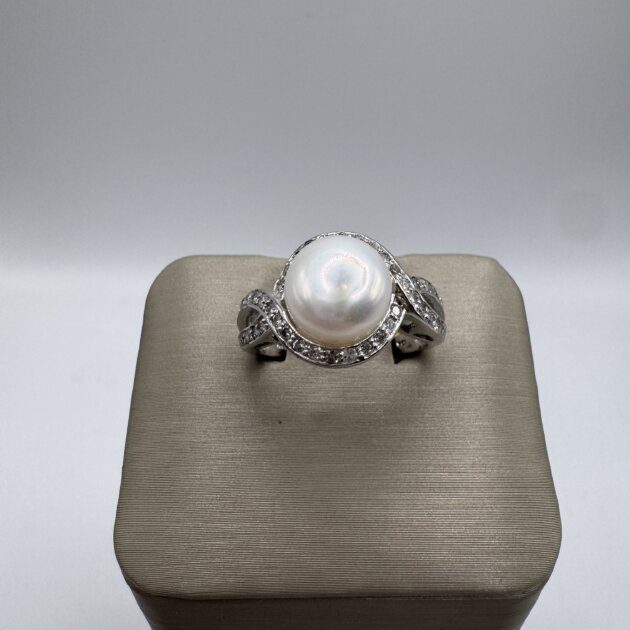 Imperial Pearl 10K White Gold Cultured Freshwater Pearl and Diamond Ring