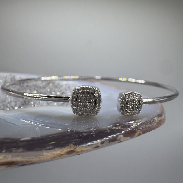 Diamond Cuff Bangle With Diamonds 0.18 ct tw 14k White Gold Bracelet