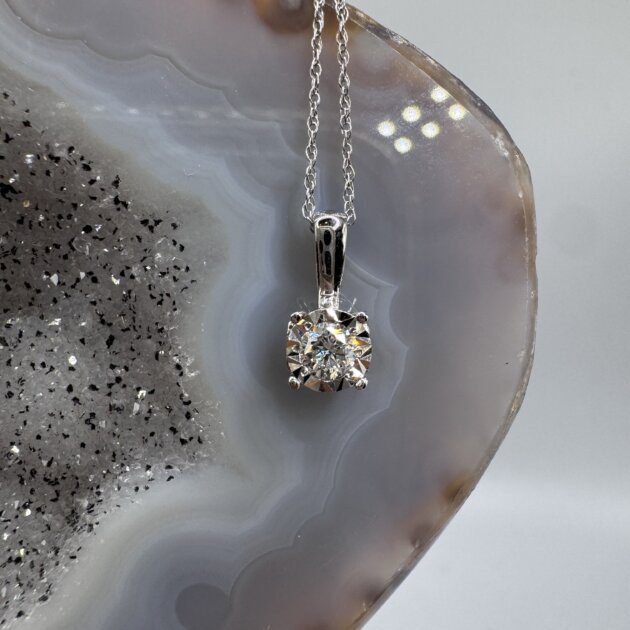 Diamond Solitaire Necklace 0.24 ct 14K White Gold 18"