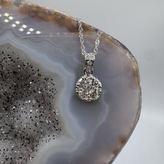 Diamond Cluster Necklace 0.55 ct tw 18K White Gold 18"