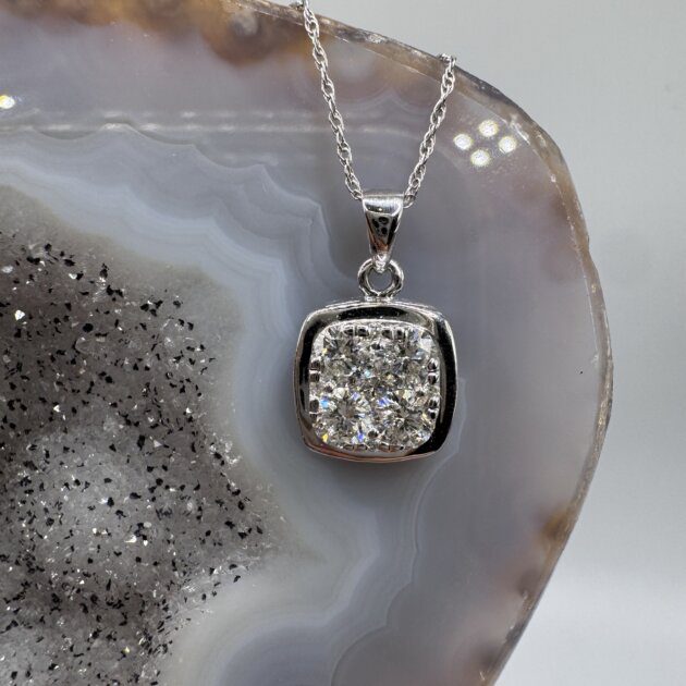 Diamond Square Design Necklace 0.75 ct tw 18K White Gold 18"