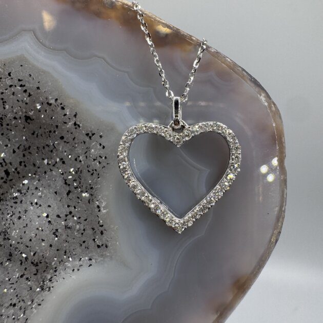 Diamond Open Heart Necklace 0.33 ct tw 14K White Gold 18"