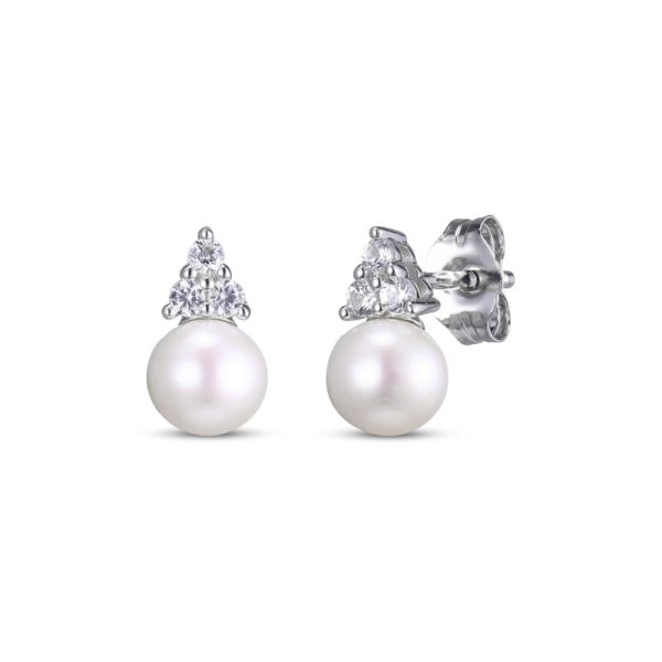 Sterling silver 925 Studs Pearl 4mm & CZ Earrings