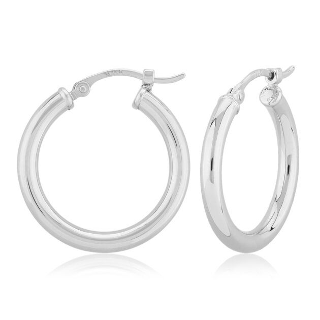 14K White Gold 2.5x20mm Diamond Hoop Earrings