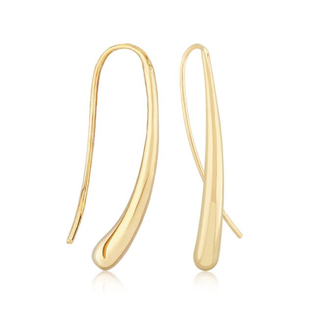 14K Yellow Gold Long Teardrop Drop Earrings with Hook Wire