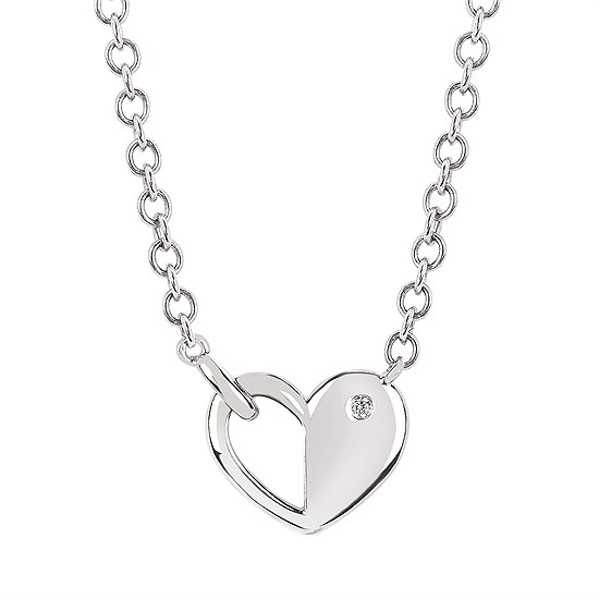 Heart Necklace In Sterling Silver With .01 Ct. Diamond 18"