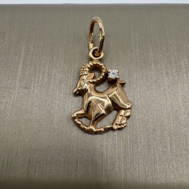 14k Yellow Gold Goat Ram Zodiac Charm Pendant 1.37g (NEW)