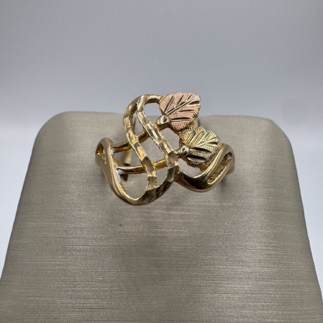 10k Yellow & Rose Gold Black Hills Leaves Ring 8