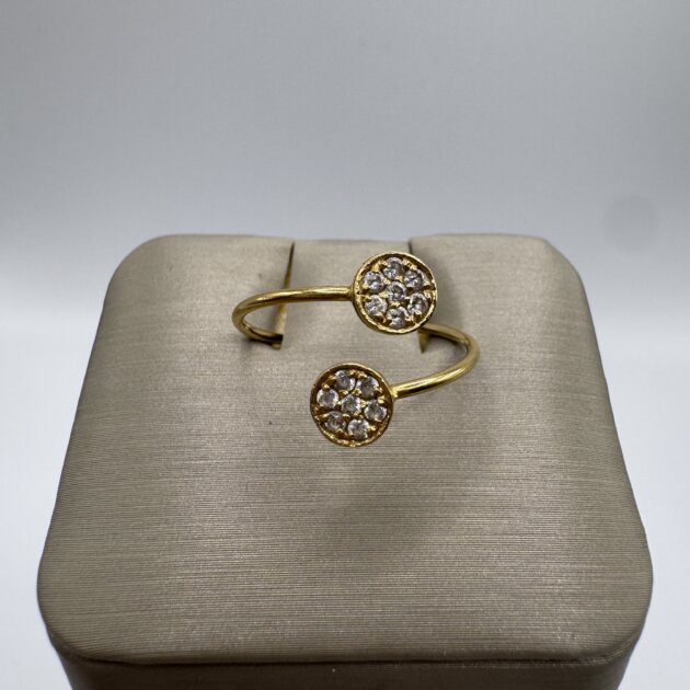 18K Yellow Gold CZ Open Bypass Ring 7