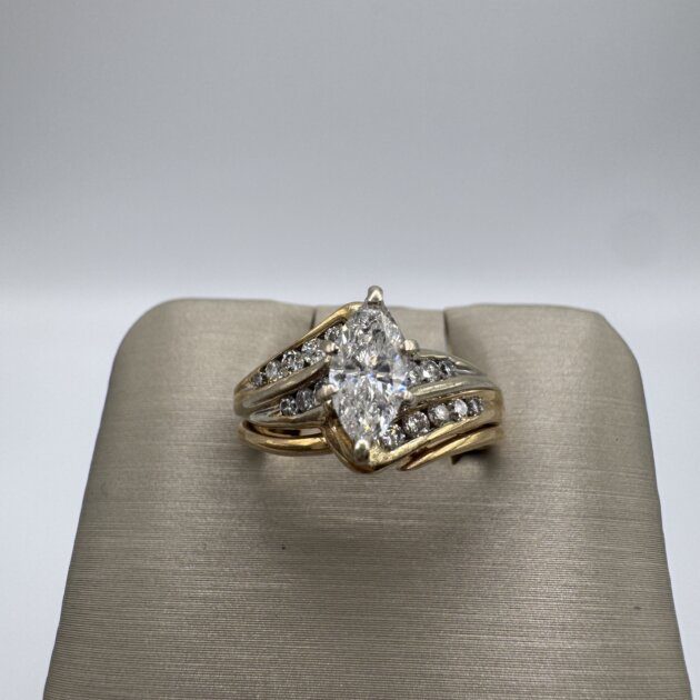 14k Yellow Gold Marquise-Cut Diamond 0.65ct Bridal Set 1ctw Ring 6