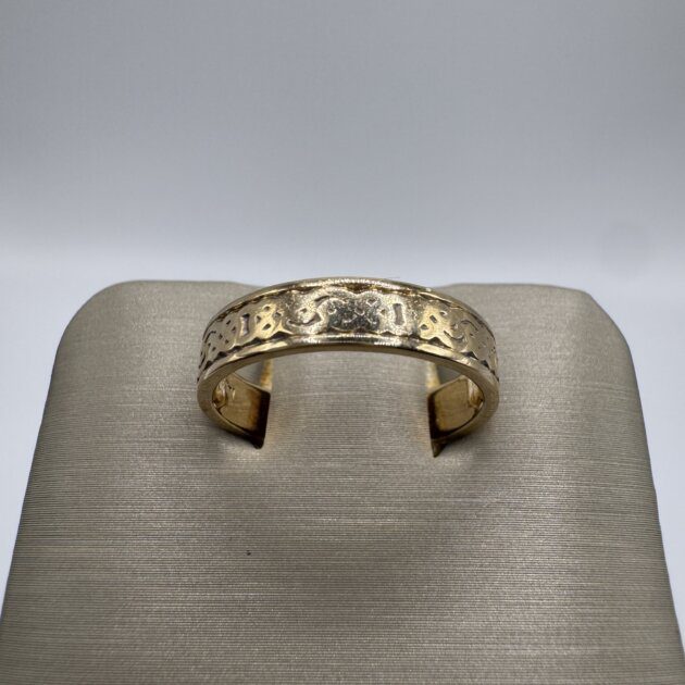 14k Yellow Gold Filigree Wedding Bend Ring 6.75