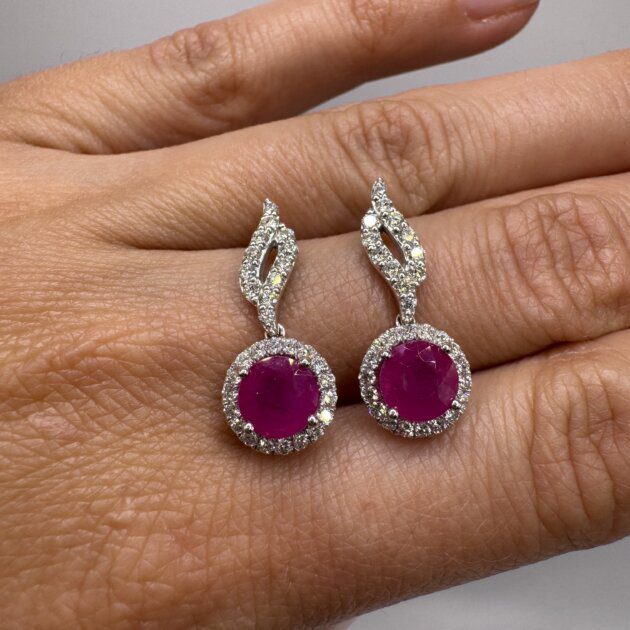 14K White Gold Ruby 2.45ctw and Diamond 0.82ctw Earrings