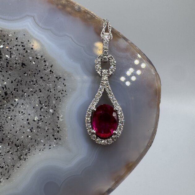 Ruby 1.45 ct tw & Diamond Necklace 14K White Gold 18"