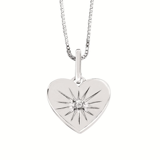 Diamond Heart Disc Pendant In Sterling Silver 18"