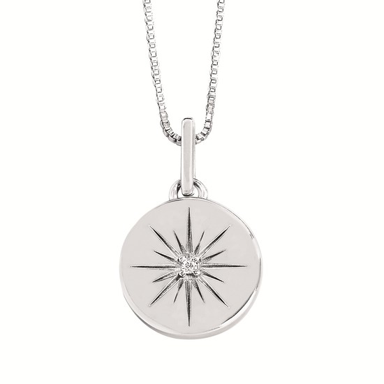 Diamond Circle Disc Pendant In Sterling Silver 18"