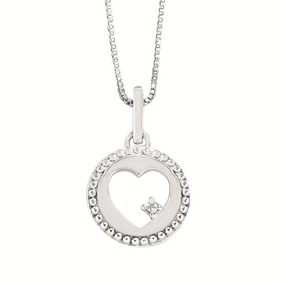 Diamond Heart Cutout Pendant In Sterling Silver 18"