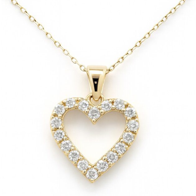 14k Yellow Gold Open Heart Diamond 0.31ctw Necklace 18"