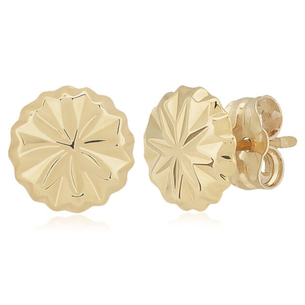 14K Yellow Gold Fancy Cut Button Stud Earrings