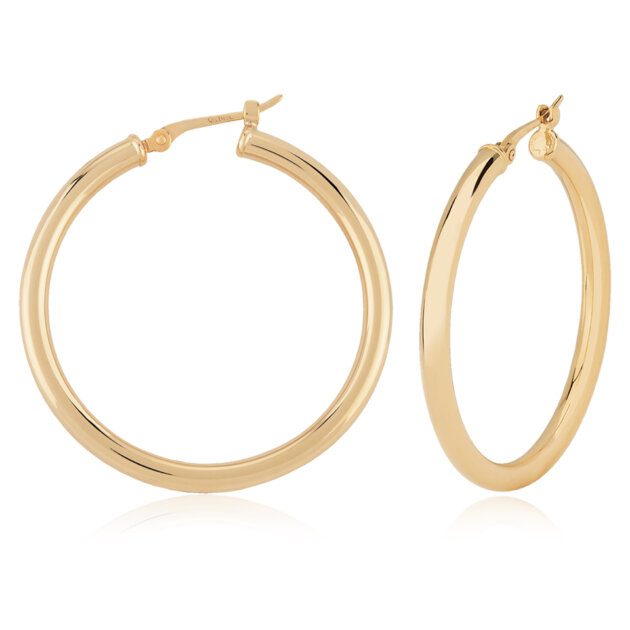 14K Yellow Gold Large Tube Hoop Earrings