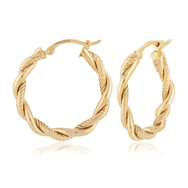 14K Yellow Gold Twist Tube Hoop Earrings