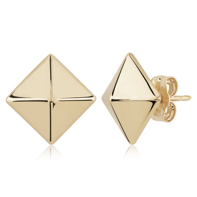 14K Yellow Gold 8MM Pyramid Stud Earrings