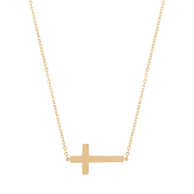 14K Yellow Gold Sideways Cross Necklace – 18″