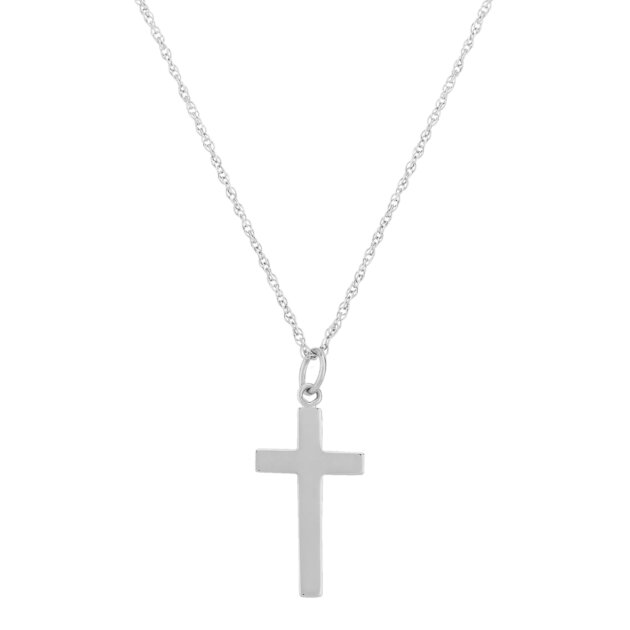 14K White Gold Medium Cross Pendant 18″ 