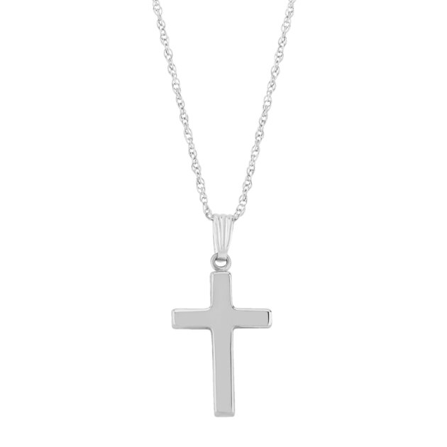 14K White Gold Small Polished Cross Pendant 18″