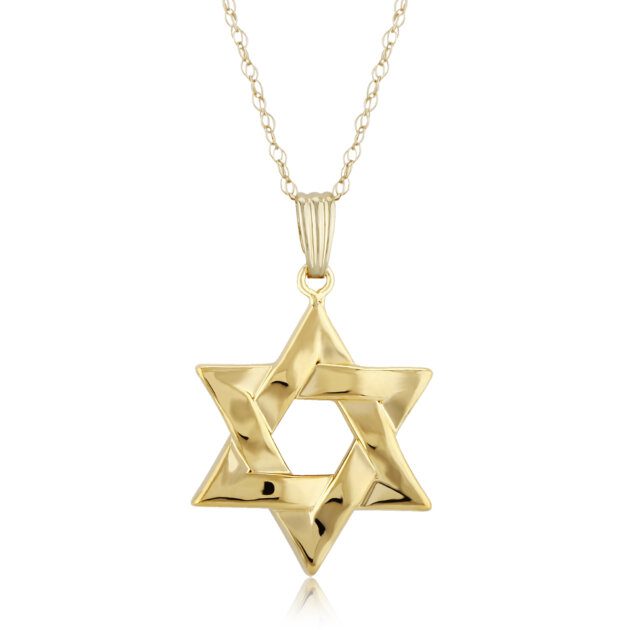 14K Yellow Gold Medium Star of David Pendant 18″