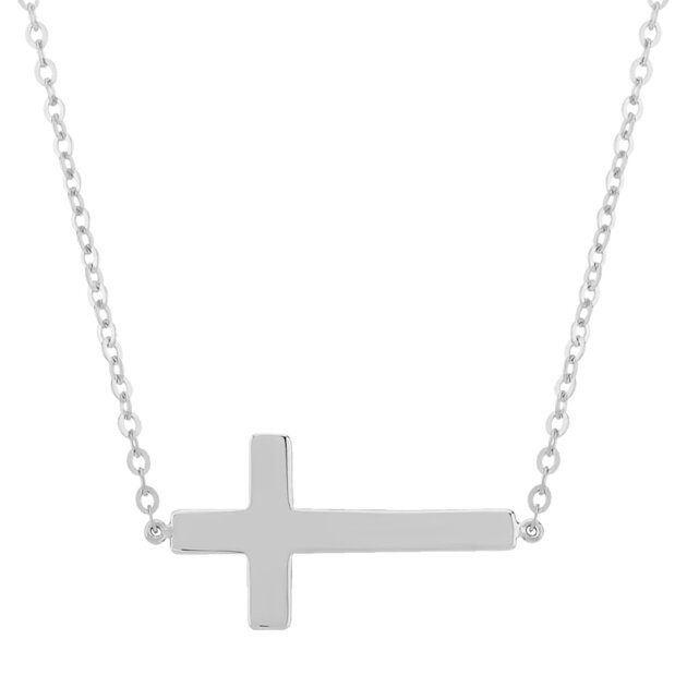 Sterling Silver Sideways Cross Necklace 18"