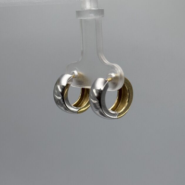 14k White & Yellow Gold Reversible Polished Huggie Hoop Earrings