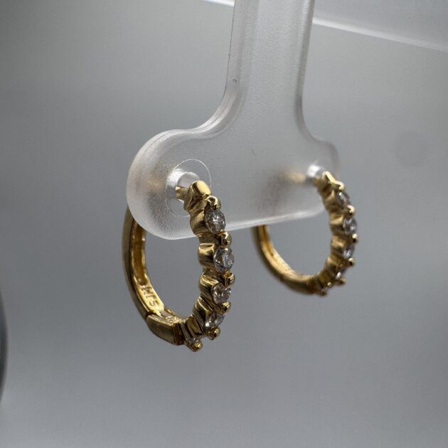 14k Yellow Gold Diamond Hoops Earrings