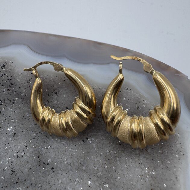 14k Yellow Gold Satin/Polished Fashion Hoops