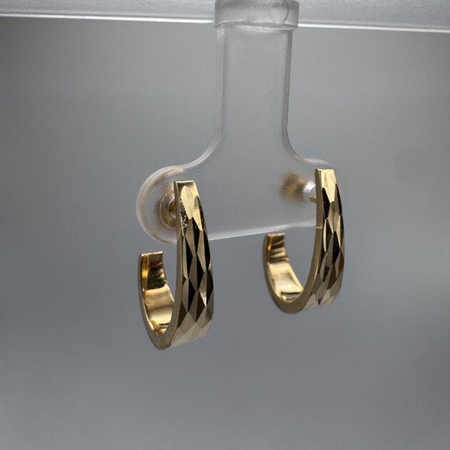 14k Yellow Gold Diamond-Cut J-Hoop Earrings