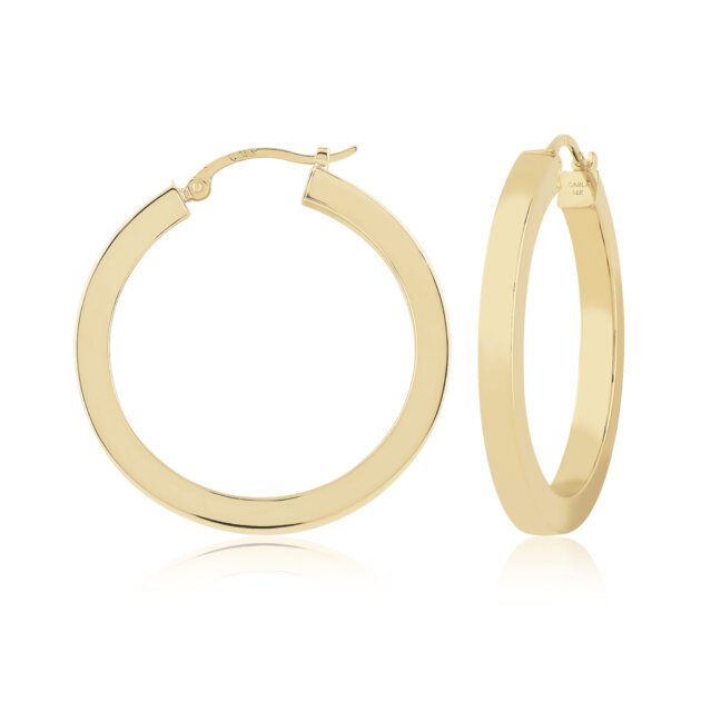 14K Yellow Gold Square Tube Hoop Earrings 3x30MM