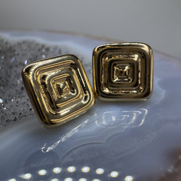 14K Yellow Gold Geometric Square Stud Earrings 10mm