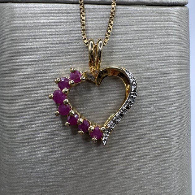 Heart Pendant with Ruby Imitations & Cubic Zirconia, 925 Mark