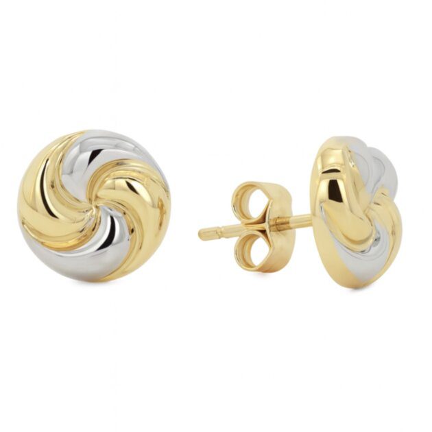 10K Two Tone Gold Swirl Stud Earrings - 8mm