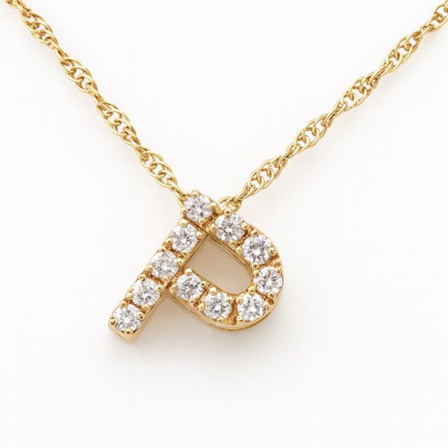 14K Yellow Gold Diamond Initial "R" Necklace with 18″