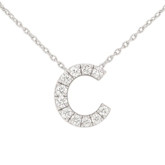 14K White Gold Diamond C Initial Pendant Necklace – 0.12 CT SI1/G