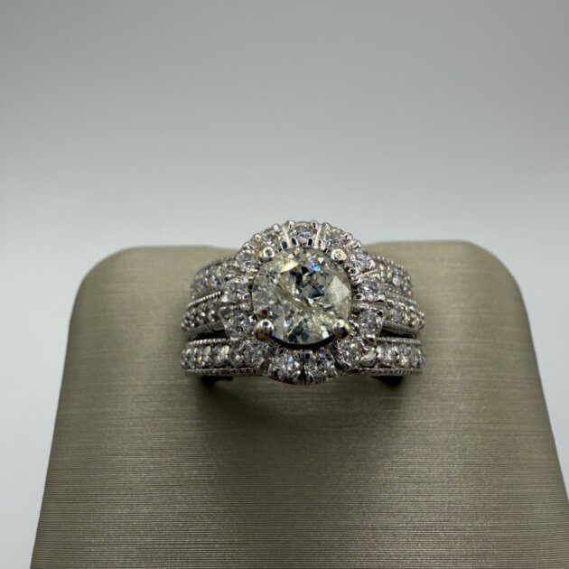 Estate 14K White Gold 3-Ring Wedding Set with Moissanite & Diamonds, Size 4.5