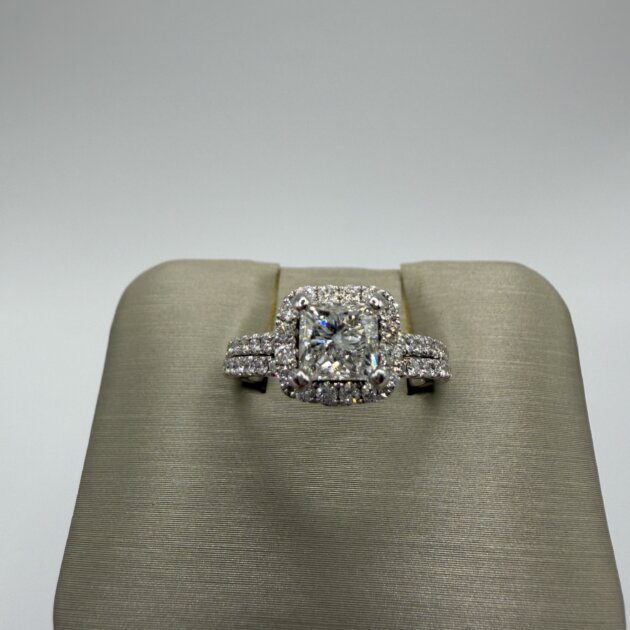 14K White Gold Diamond Halo Ring, 1.20 CT TDW, Size 5