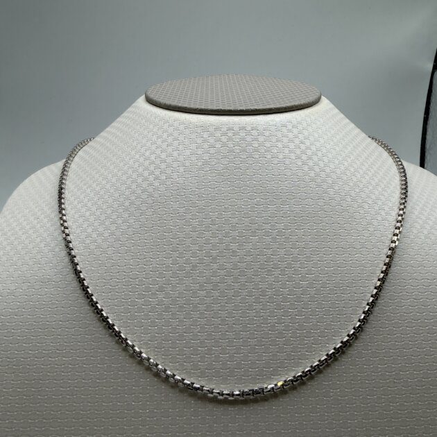 14K White Gold Diamond-Cut Round Box Chain Necklace, 17"