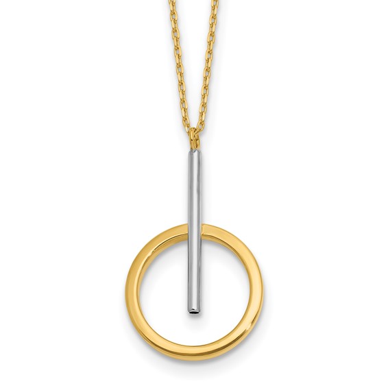 Leslie’s 10K Yellow Gold & White Rhodium Bar with Circle Pendant Necklace, 18"