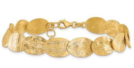 QGL Gold Tone Sterling Silver Textured Disc Bracelet, 7" + 2" Extender